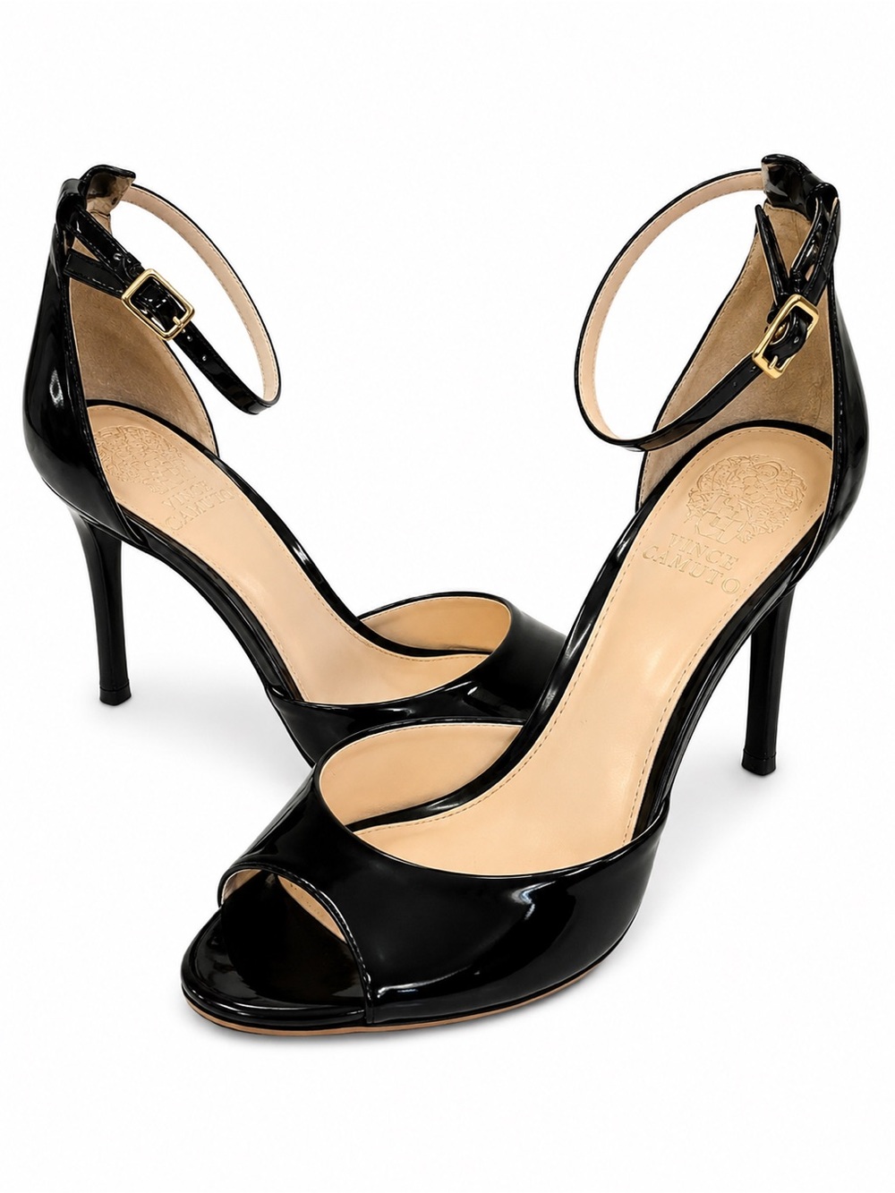 Vince Camuto Black Patent Open-Toe Ankle Strap Heels